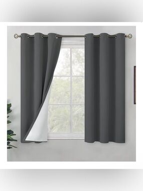 2 Panels 52Wx63L Dark Grey Blackout Grommet Curtains
